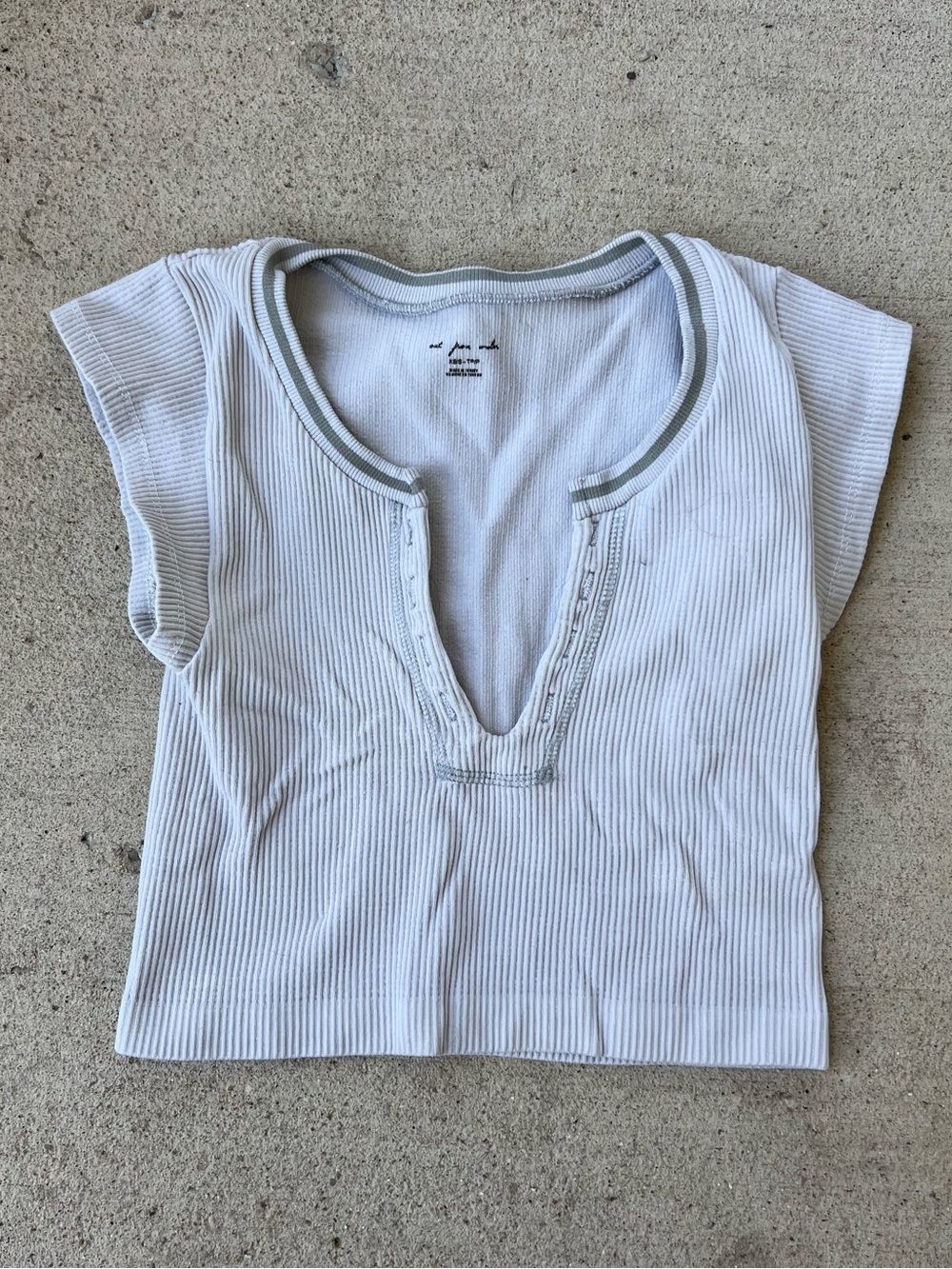 Urban Outfitters White Ribbed Cap-Sleeve V-Neck Top